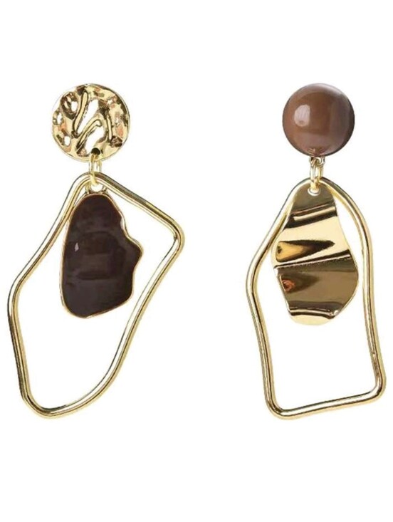 Boutique Jewelry - Gold Abstract Geometric Statement Drop Earrings Boho Asymmetrical Artsy